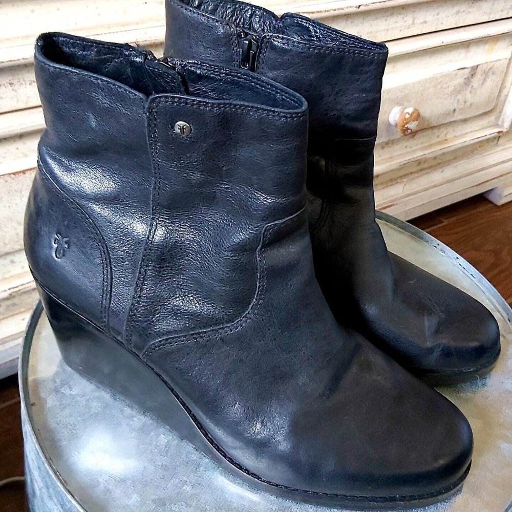 Frye Leather Wedge Booties - Emma in Black Size 9.5 M NICE!!!
